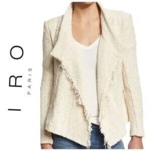 IRO Paris Mira Jacket Moto Wrap Knit Fringe Off-White Academia,  Women size 6/M